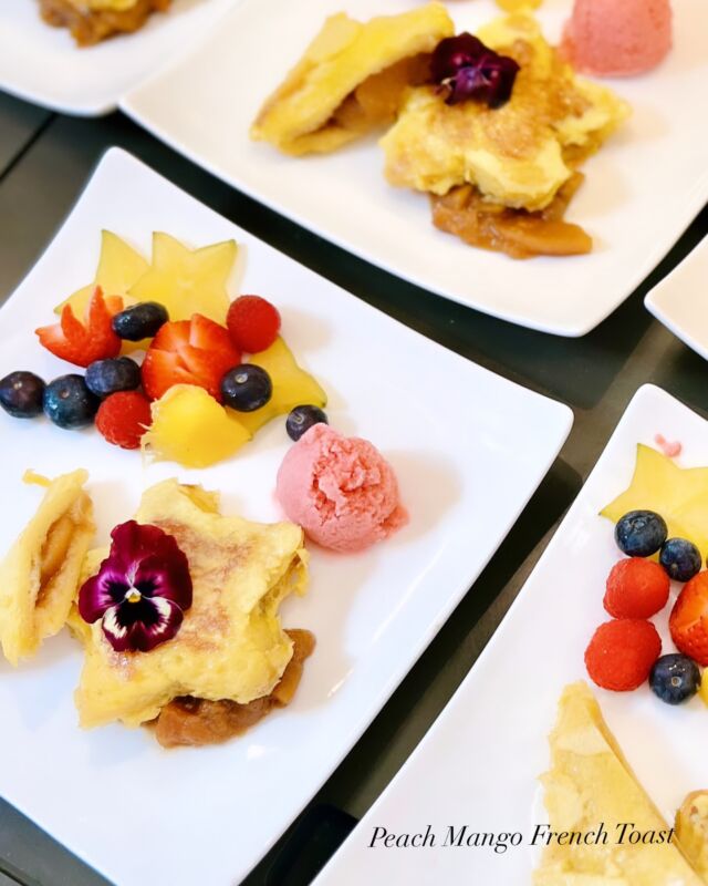 Peach Mango French Toast (by Chef Hugh) with yacht-made Raspberry Iced Cream (by Chef Vivi) … a variation on Captain Hugh’s signature Grenadian Banana French Toast, one of our guests’ favorites! Always a star on our menu and a perfect example of how two chefs are better than one…👩🏻‍🍳👨🏼‍🍳

#breakfast #yachtserena #yachtchef #frenchtoast #foodie #favorite #breakfastideas #foodporn #foodphotography #yachtlife #yachtcharter #privatechef #travelgram #sailing #twochefs #foodstagram #foodies #yachting #luxurytravel